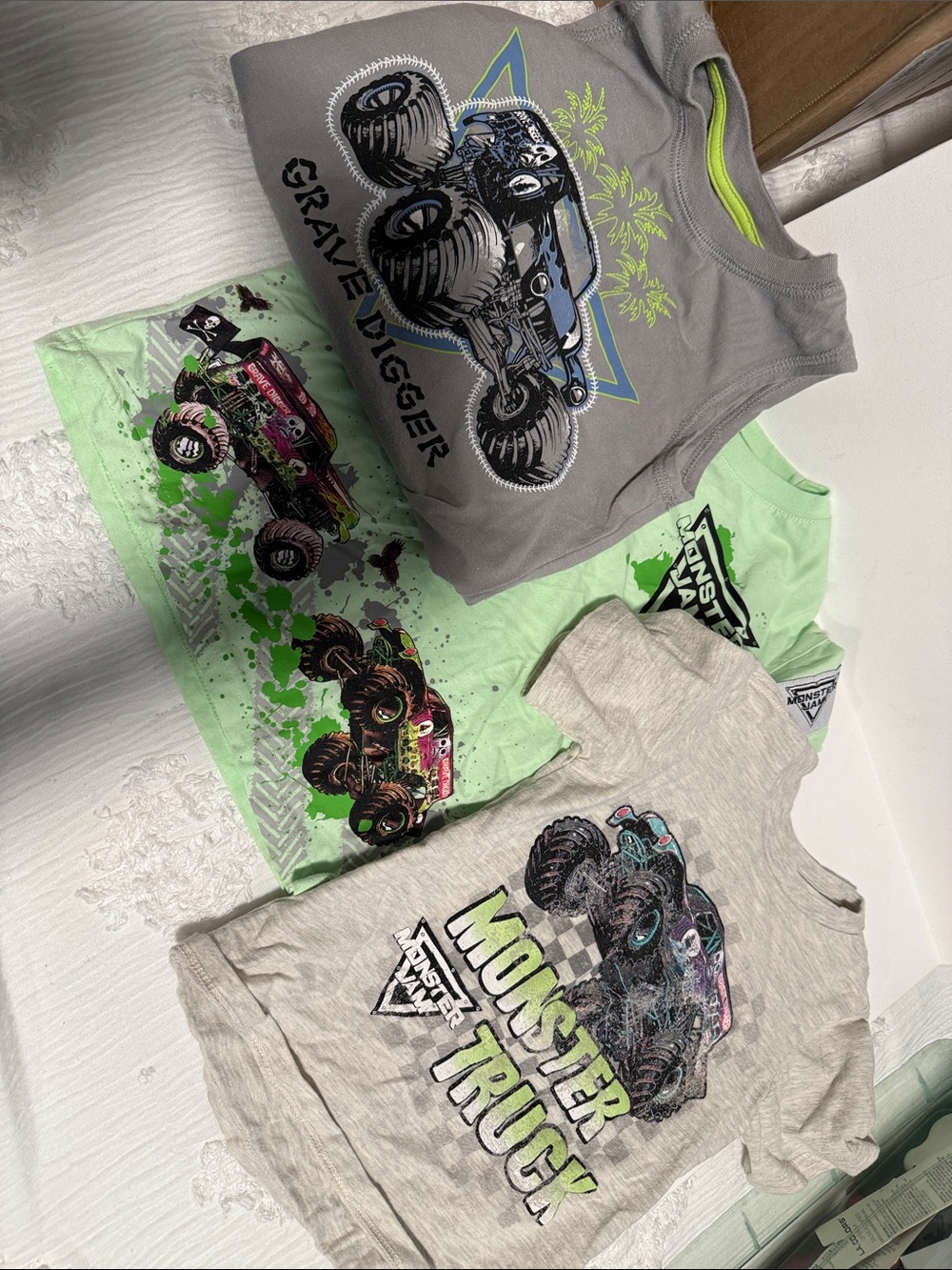 Monster Truck Graphic Tee Lot - Gray, Light Green, Heather